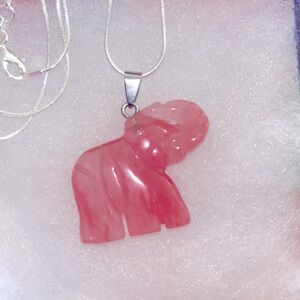 Hippie Boho Cherry Quartz Crystal Elephant Silver 24” Neck…